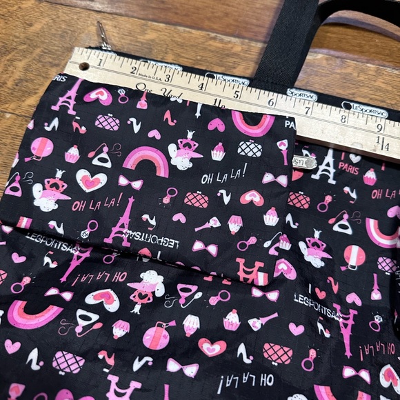 LeSportsac tote bag and two pouches in a black and pink Paris-themed print. - Picture 5 of 7